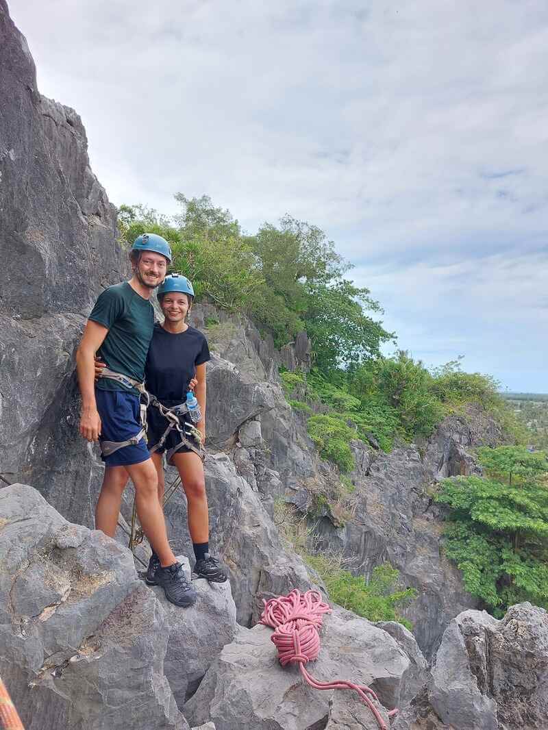 Mirka and Daniel rock climbing