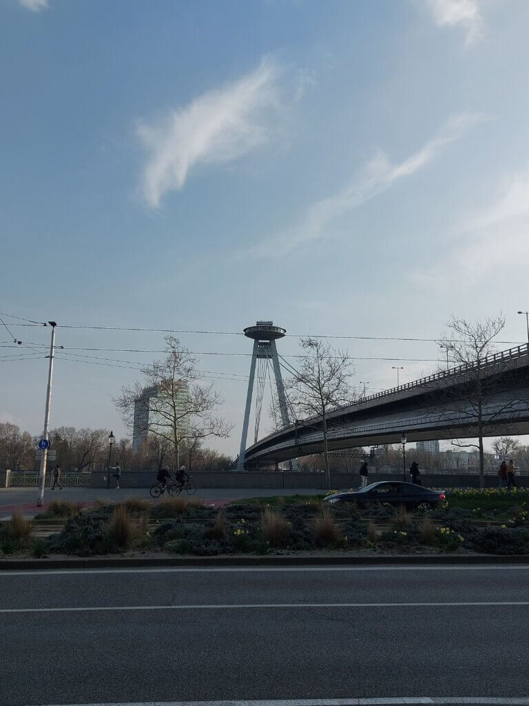 A UFO-shaped structure above a bridge