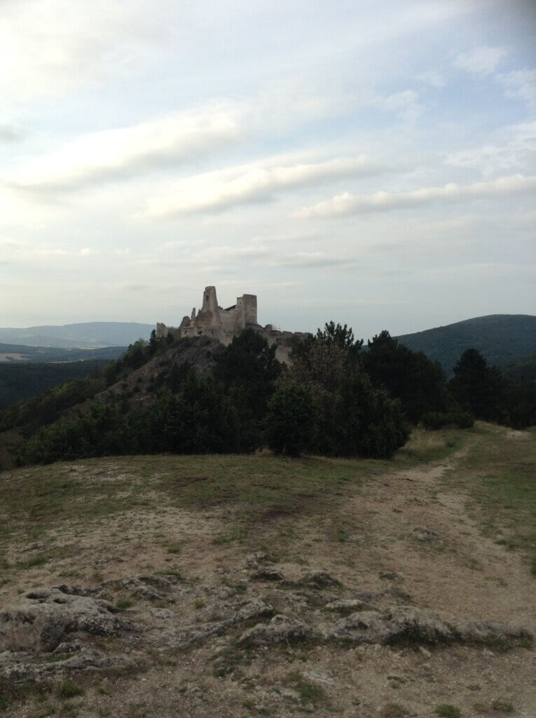 Cachtice Castle in the distance