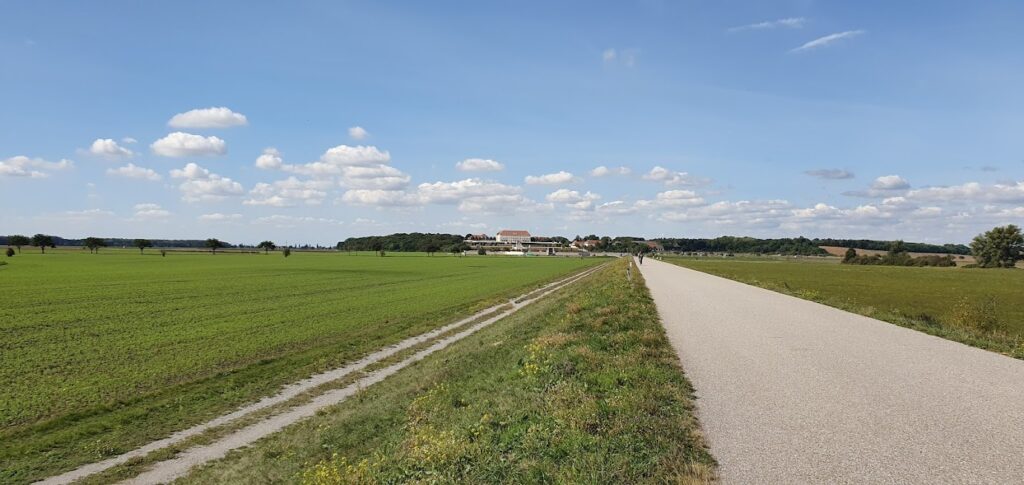 A long road leading to a palace in a distance