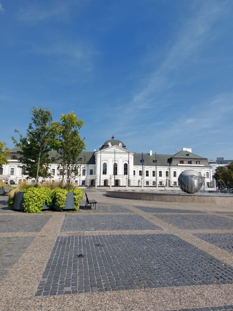 Presidential palace and a fountain in Bratislava