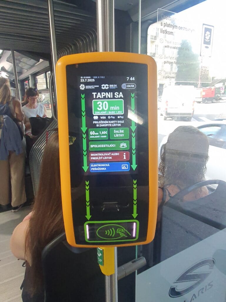 Ticket validator/machine where you can buy Bratislava public transport tickets using a card