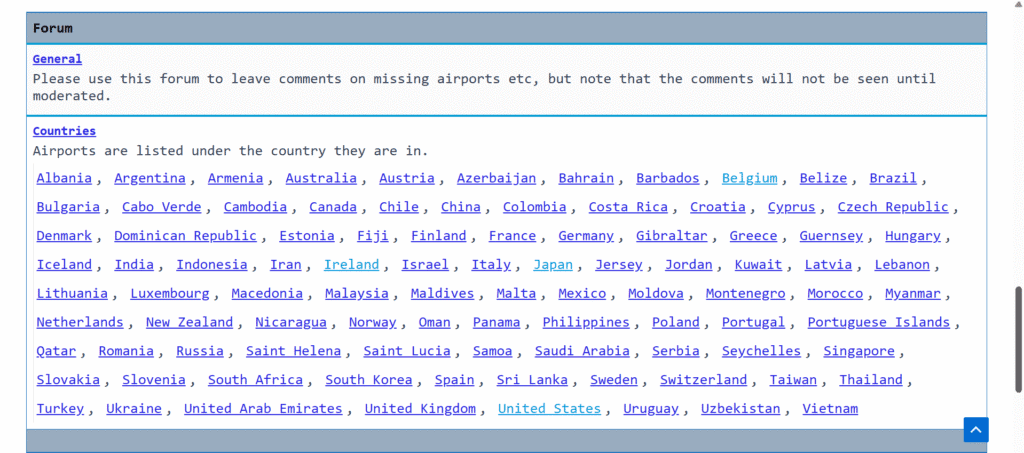 Free Water at Airports: Never Overpay for Water Again 5 A list of hyperlinked countries on the Water At Airports website used to find free water at airports