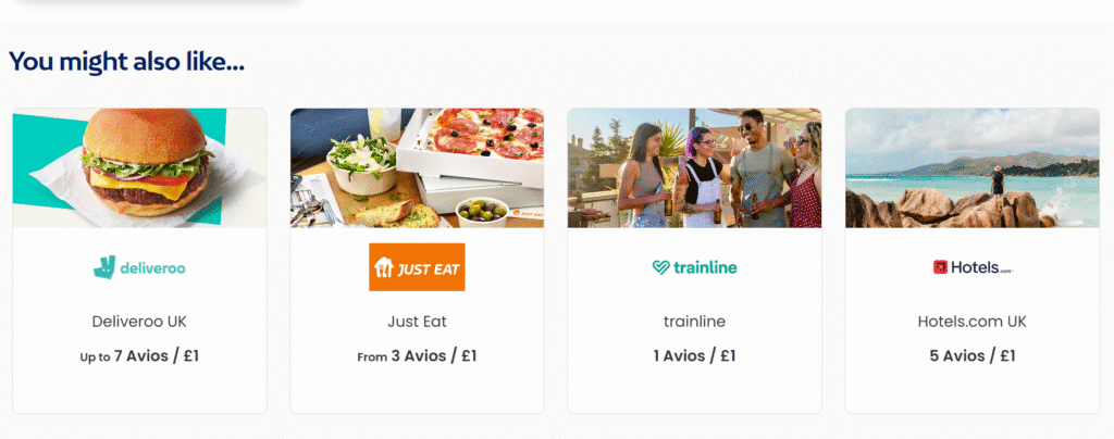 Avios website showing you can earn Avios points by shopping from different partners
