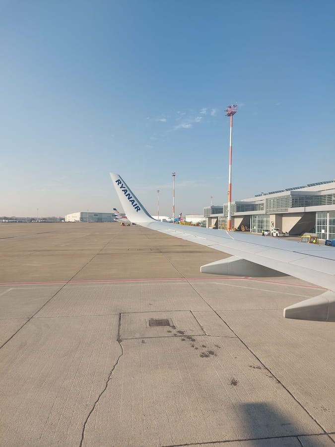 A view from a window of a Ryanair plane