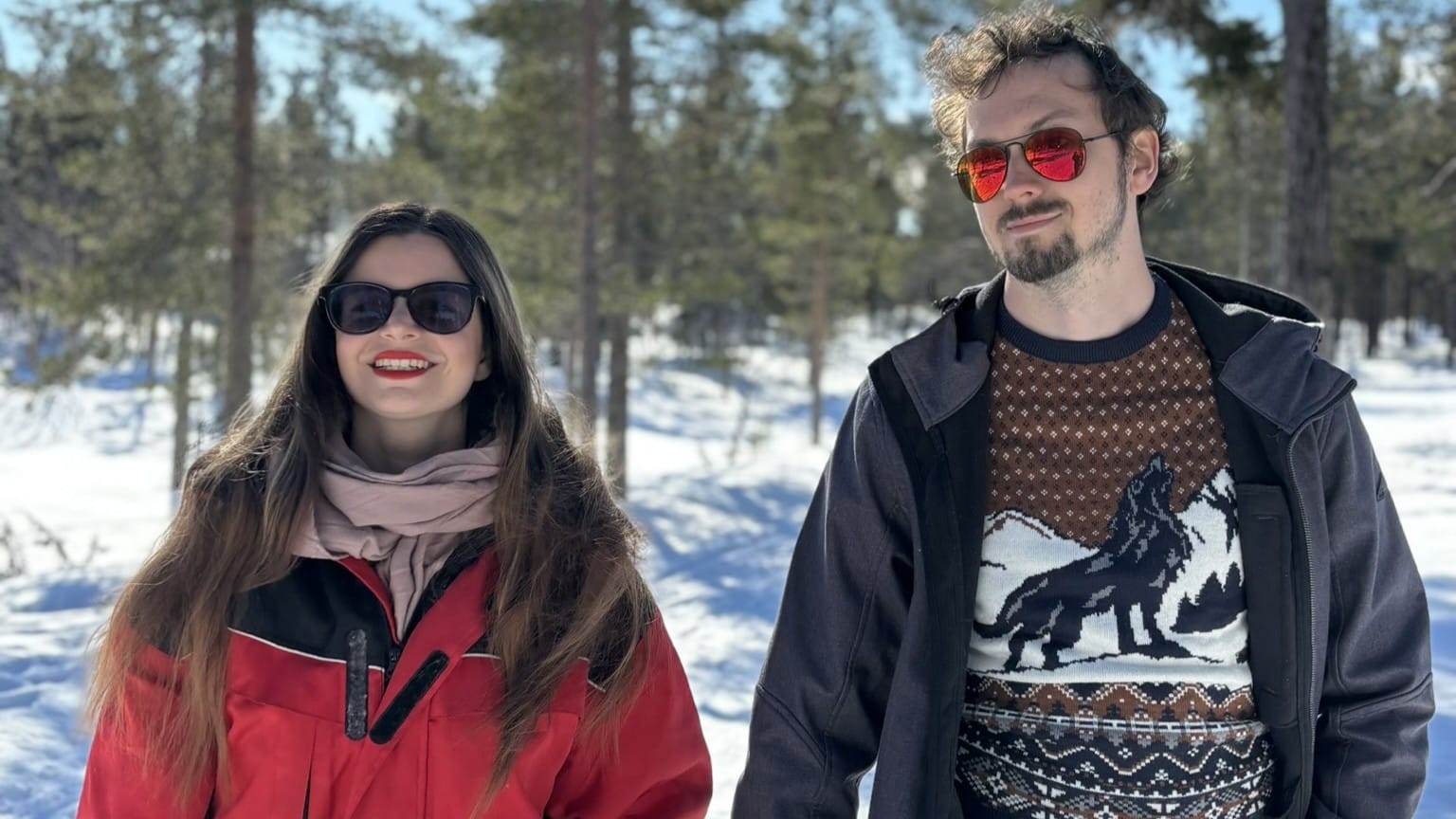 Couple in winter outfits