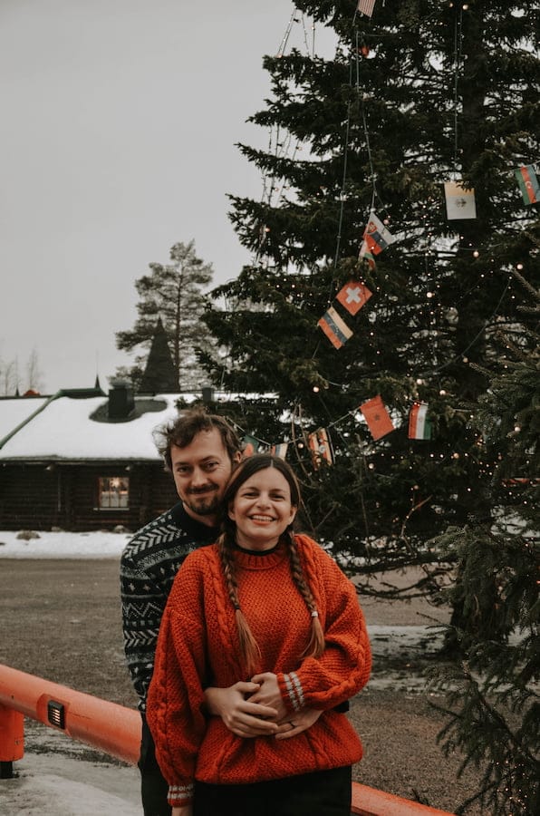 Mirka and Daniel in woollen sweaters in Santa Claus Village