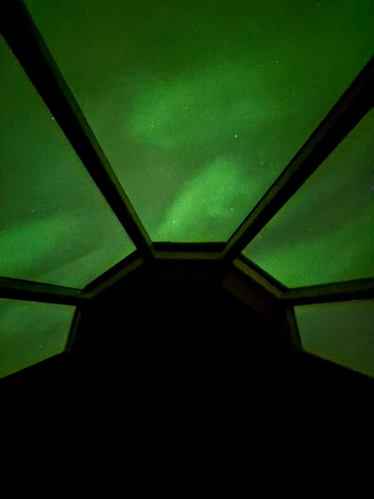 Aurora visible through a glass roof