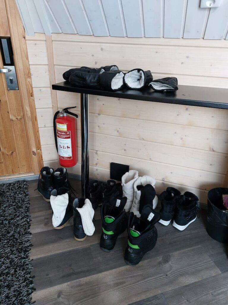 6 pairs of shoes in a cabin