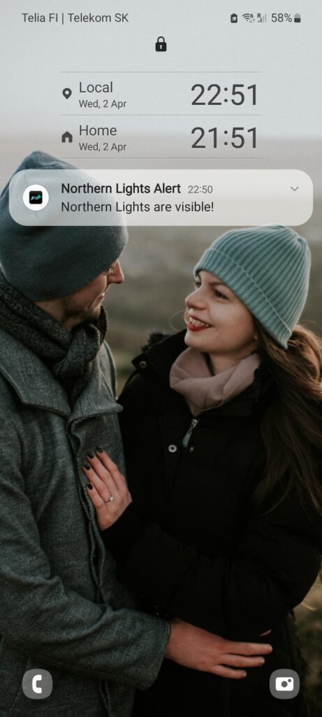 Northern Lights are visible alert on phone