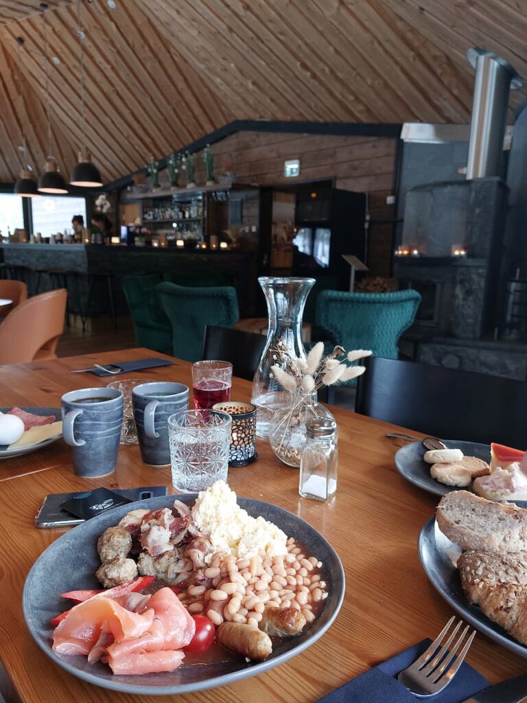 Breakfast in a pretty hotel restaurant