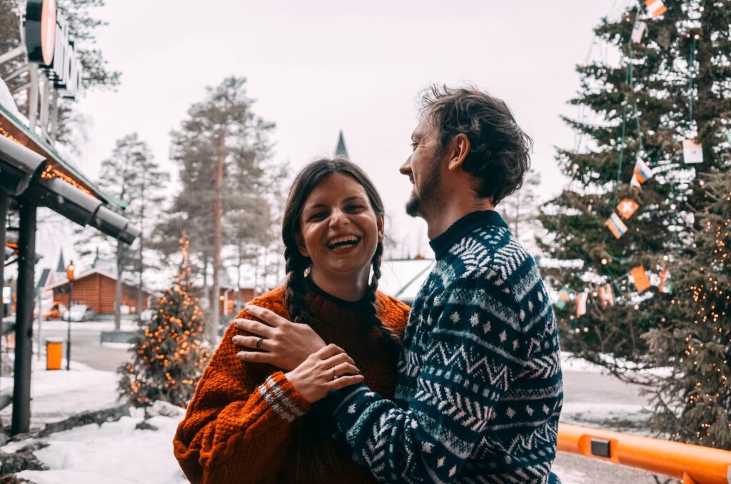 Mirka and Daniel laughing in Santa Claus Village