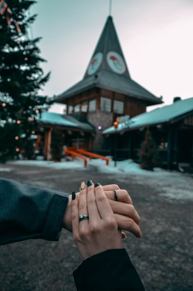 Wedding rings in Santa's village in Lapland