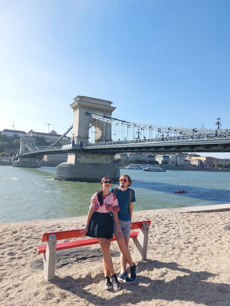 5 Best Cities to Visit from Bratislava—Easy Guide 15 Mirka and Daniel in front of the Széchenyi Chain Bridge