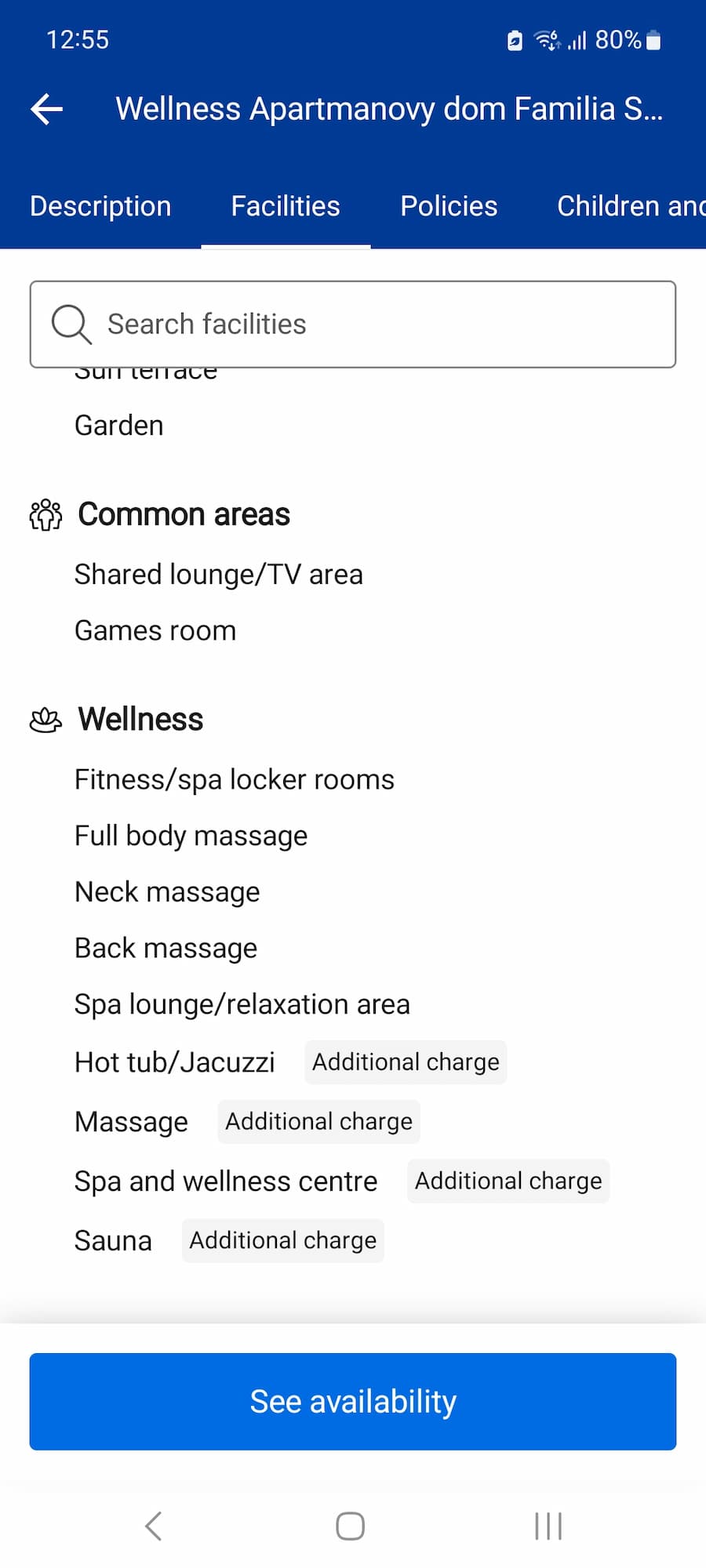 Additional charge on spa services at at a spa hotel in the High Tatras