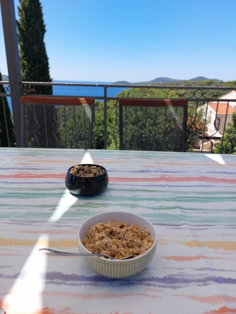Porridge bowl on a terrace