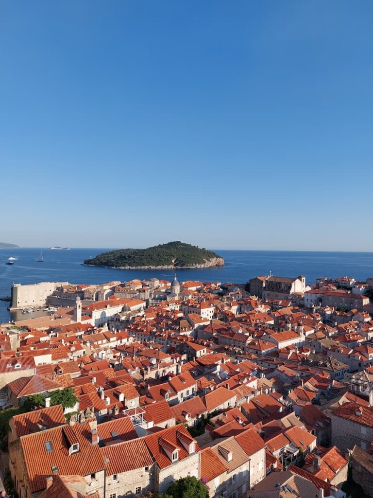 View of the sea, an island and Dubrovnik from the City Walls