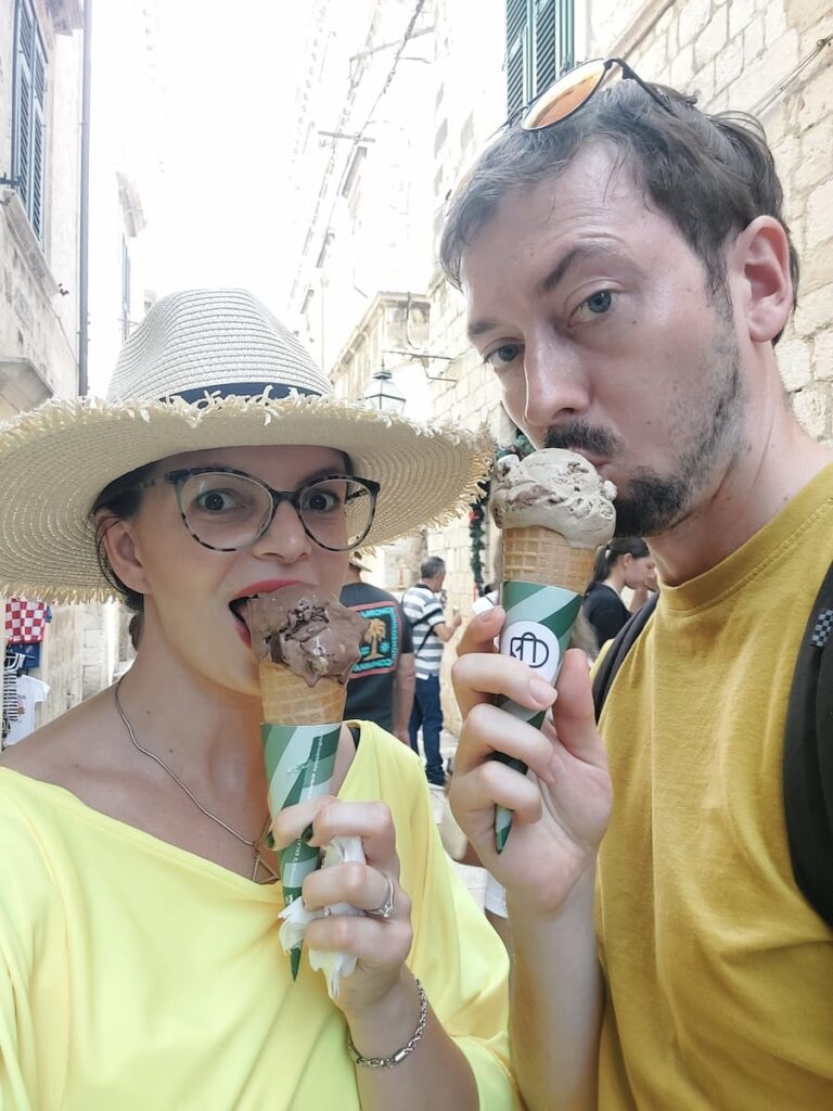 Mirka and Daniel eating ice cream in Dubrovnik