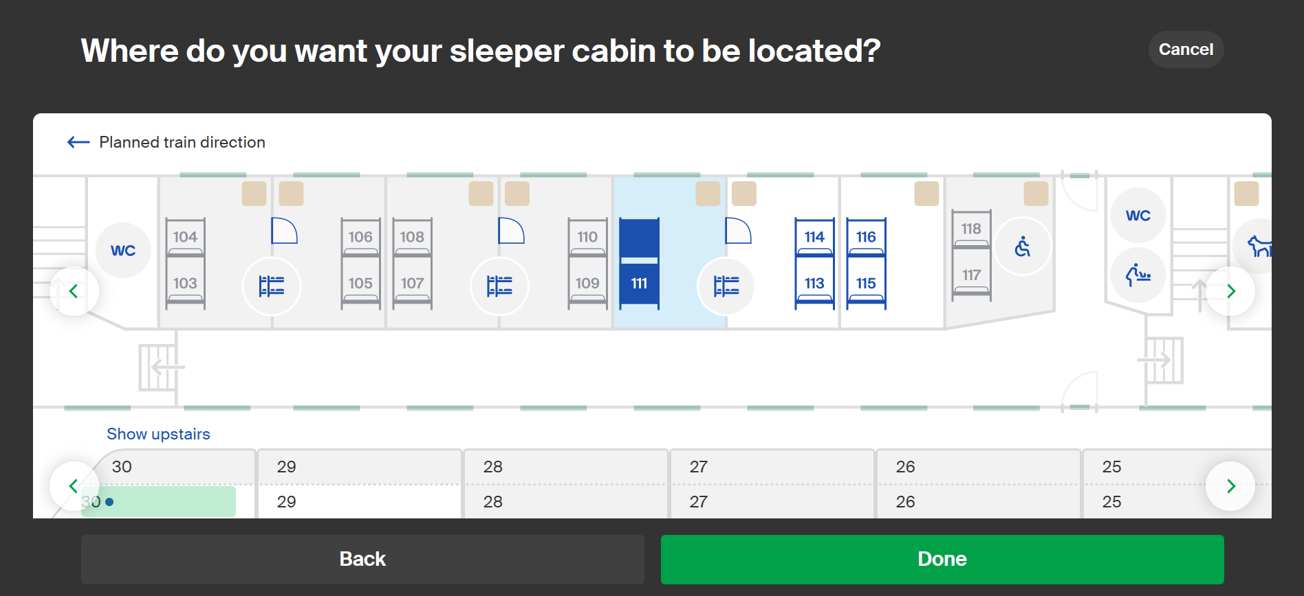 Map of the cabins on the Santa Claus Express train