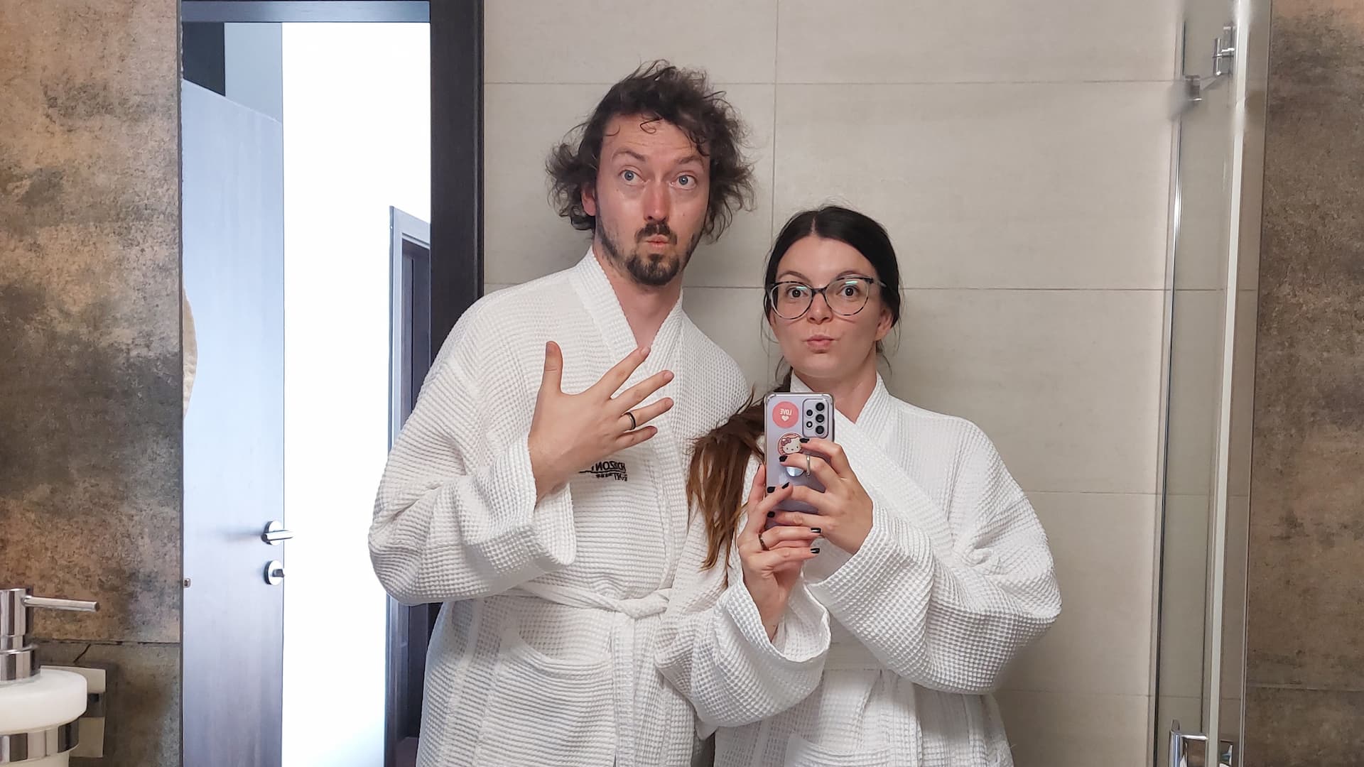 Mirka and Daniel in spa dressing gowns