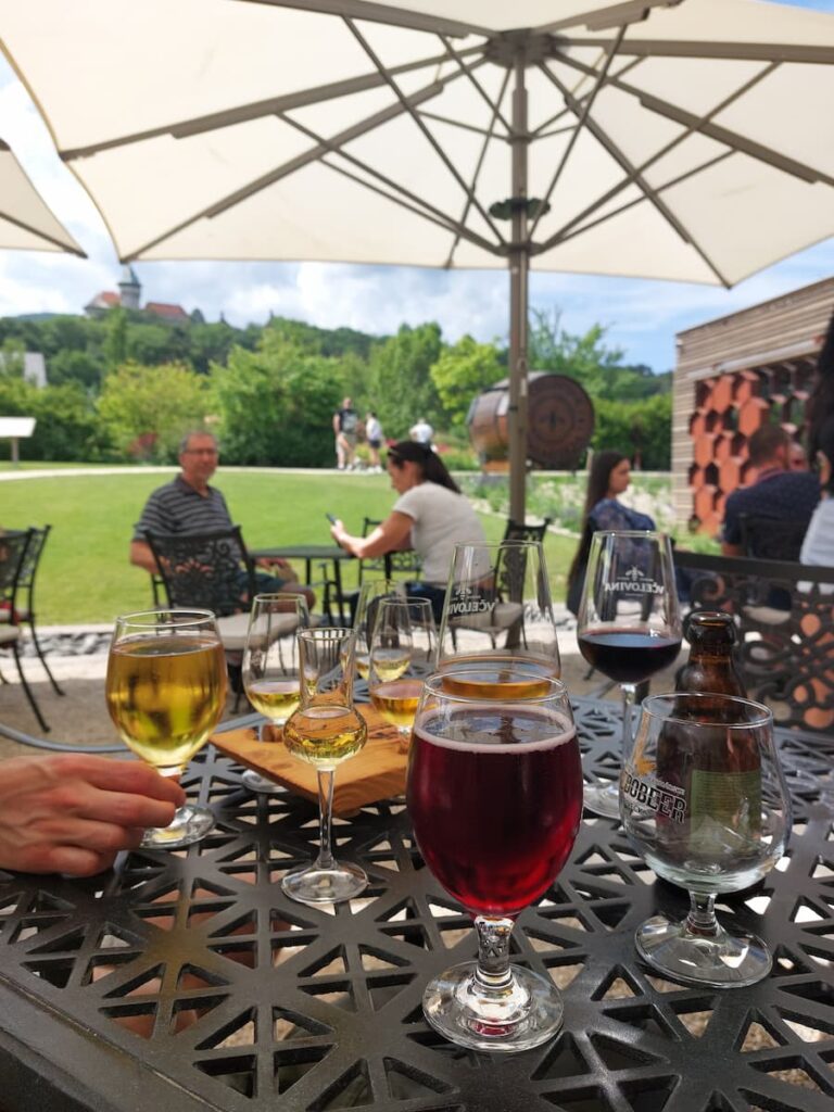 Products Made in Slovakia: 9 Unique Souvenirs Worth Buying 27 Drinks on a table with a castle in the background