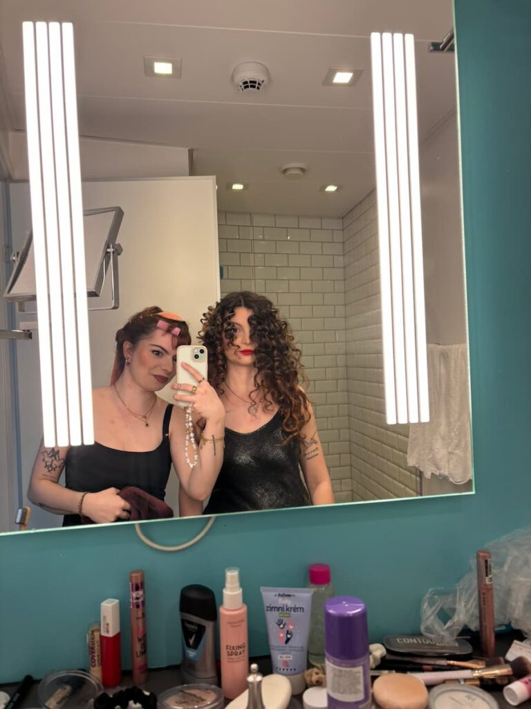 Mirror selfie with bouncy hair