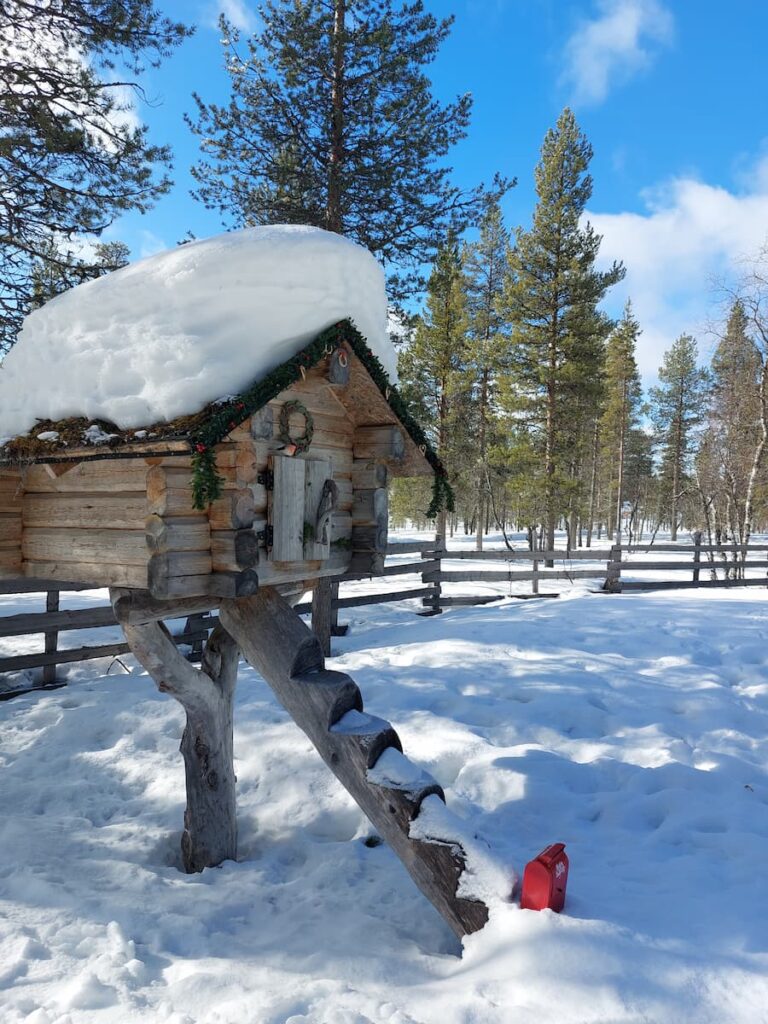 Big bird house covered in snow