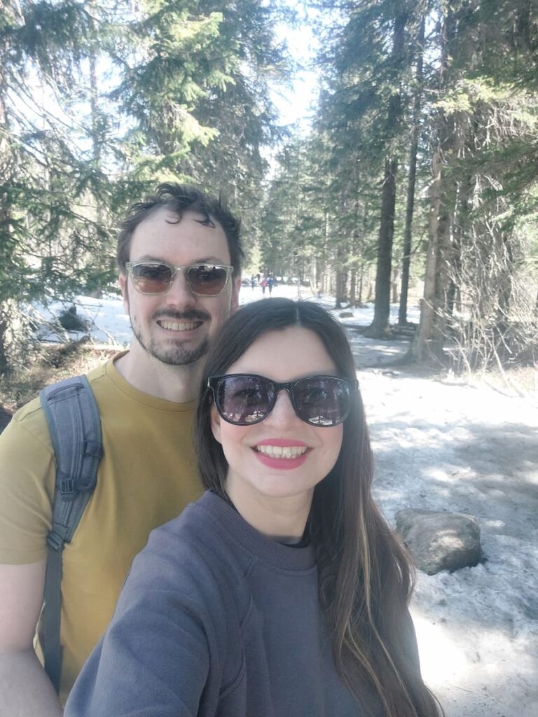 Mirka and Daniel selfie on the Popradské Pleso hike in spring
