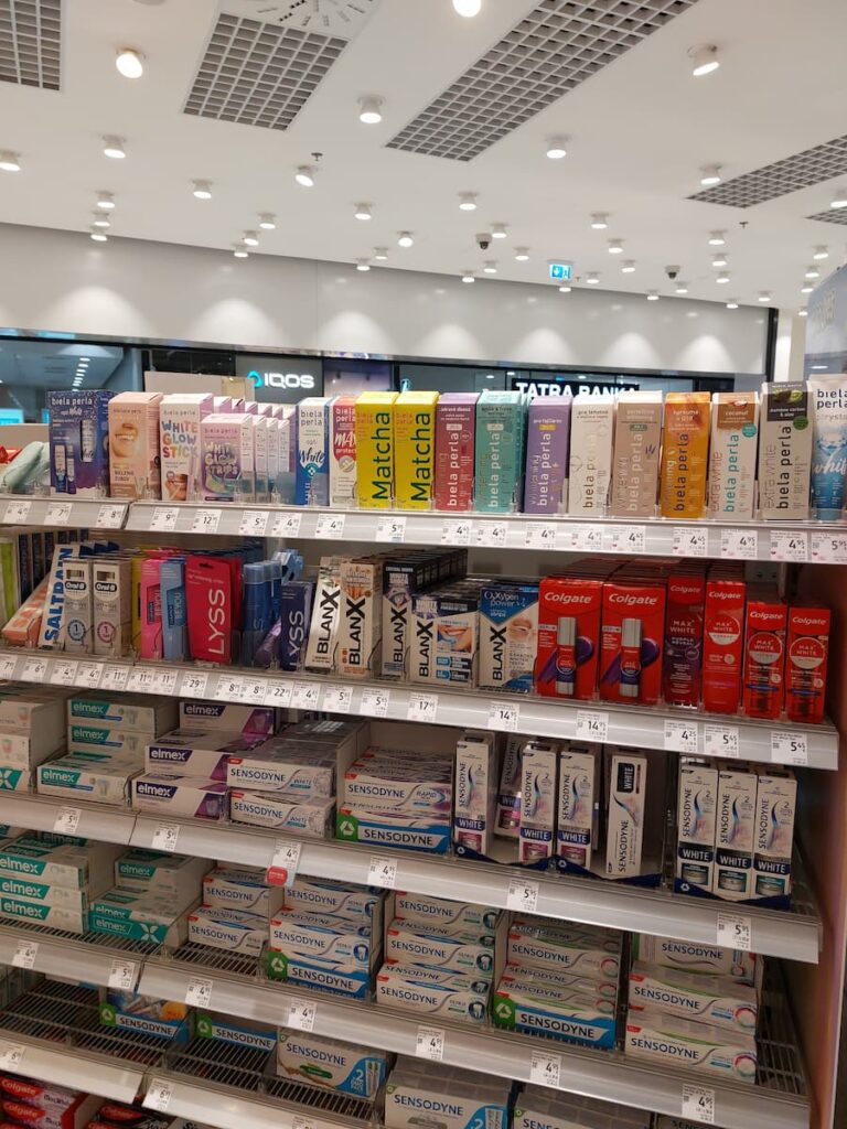 Products Made in Slovakia: 9 Unique Souvenirs Worth Buying 25 Toothpaste section in dm with Biela Perla at the top