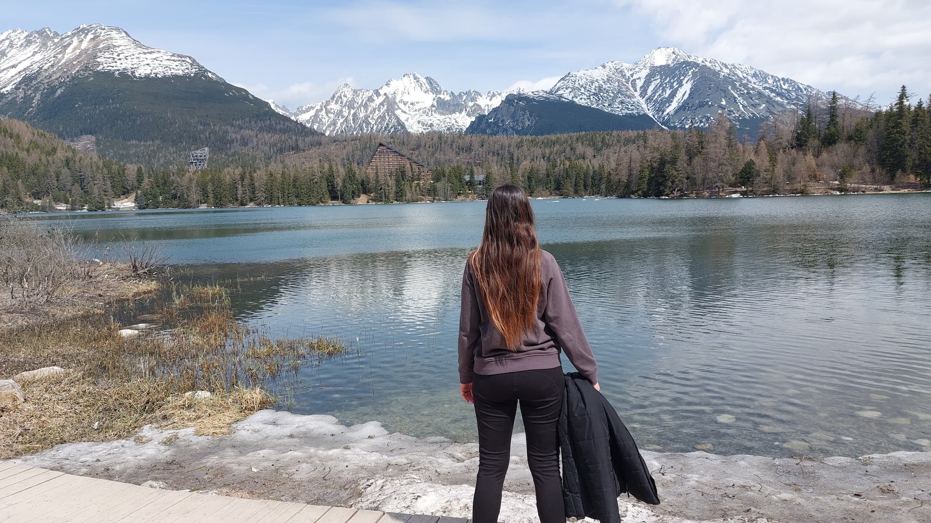 Mirka at Strbske Pleso in the spring