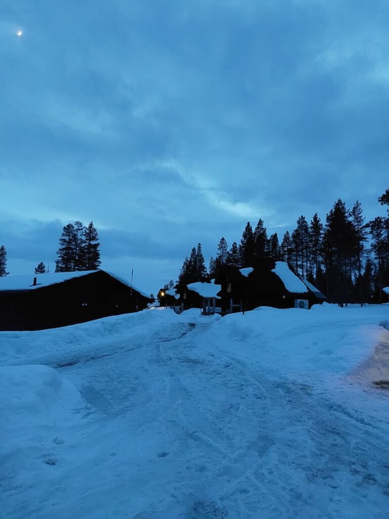 Small moon during an evening at Northern Lights Village