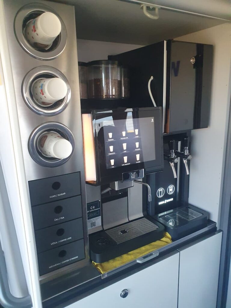 Coffee machine on a RegioJet bus