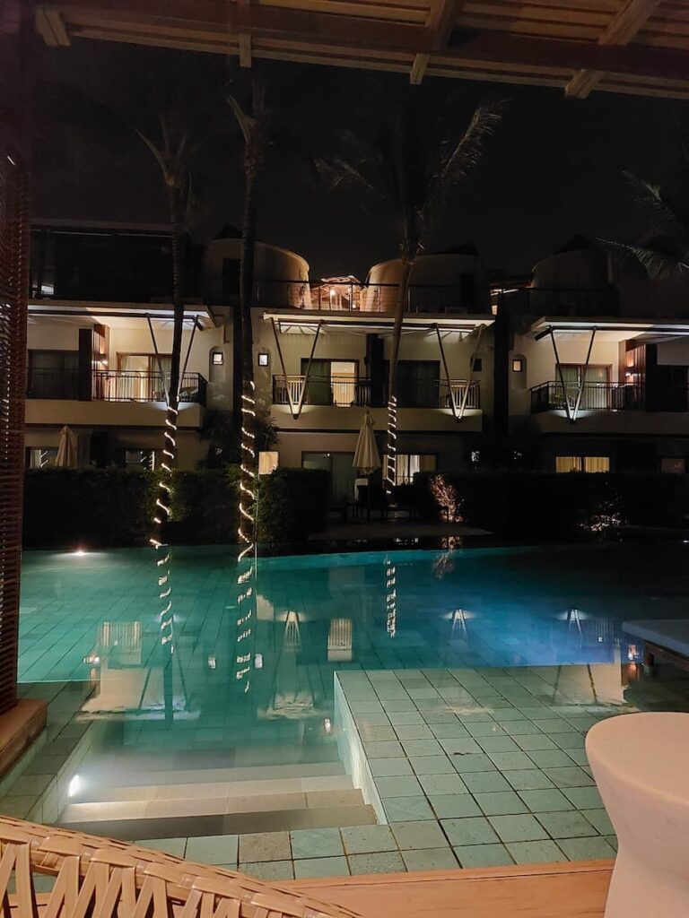 Pool at Prana Resort Nandana during evening