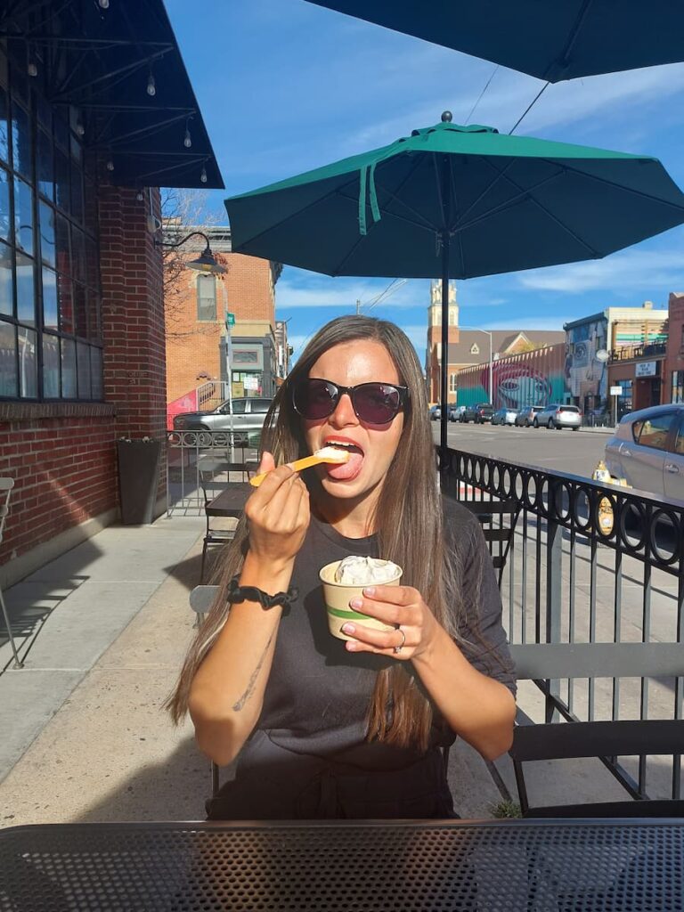 Mirka eating ice cream in Denver