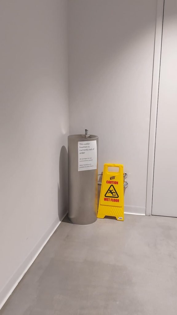 Out of order water fountain at V&A Storehouse