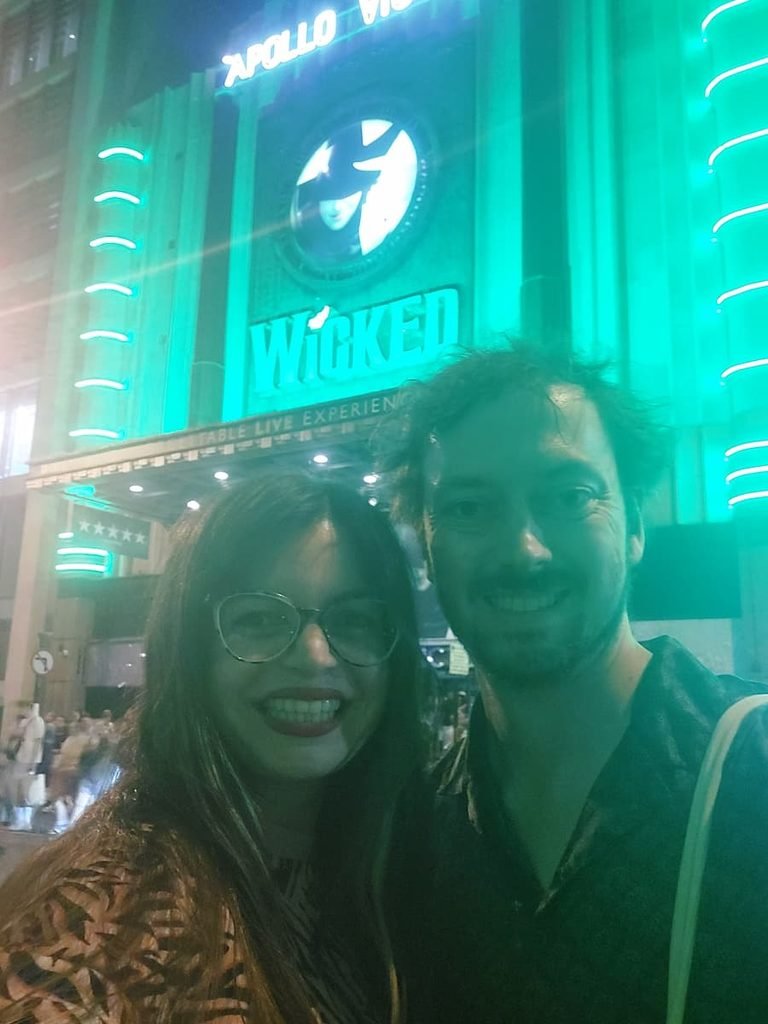 Cheap Front Row Wicked London Tickets: Was It Worth It? 12 Mirka and Daniel outside the Wicked theatre in London