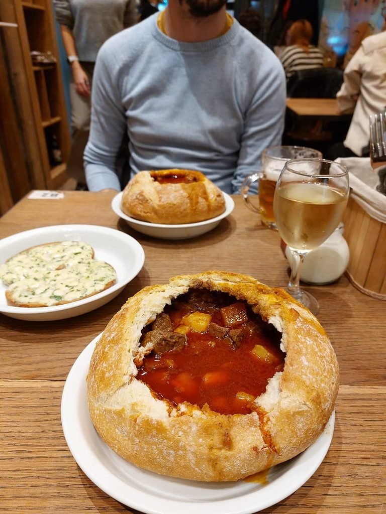 Goulash in a bread at Mama Goulash
