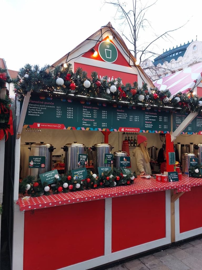Stall with drinks at the Bratislava Christmas market