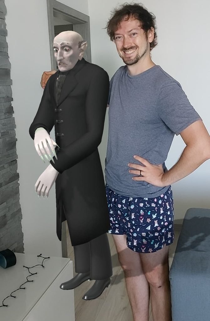 Daniel hugging a 3D Count Orlok