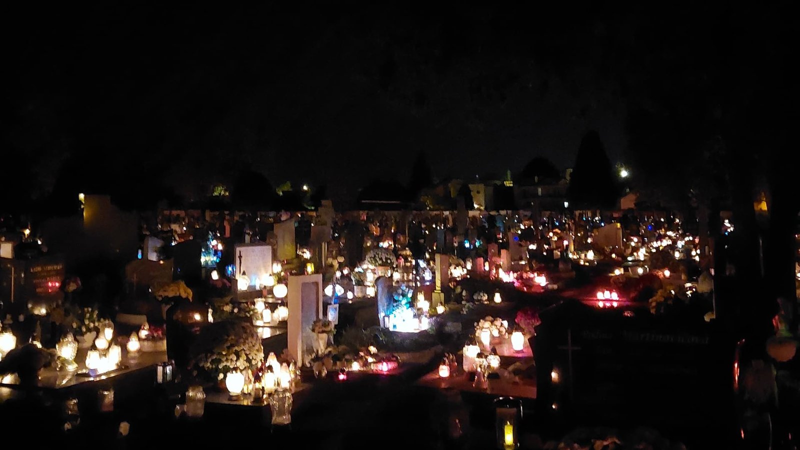 Lit up cemetery during All Saints' Day in Slovakia