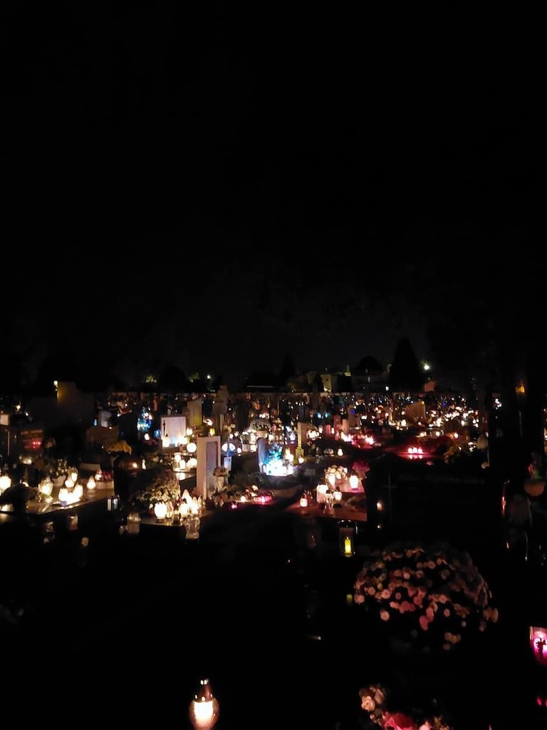 Lit up cemetery during All Saints' Day
